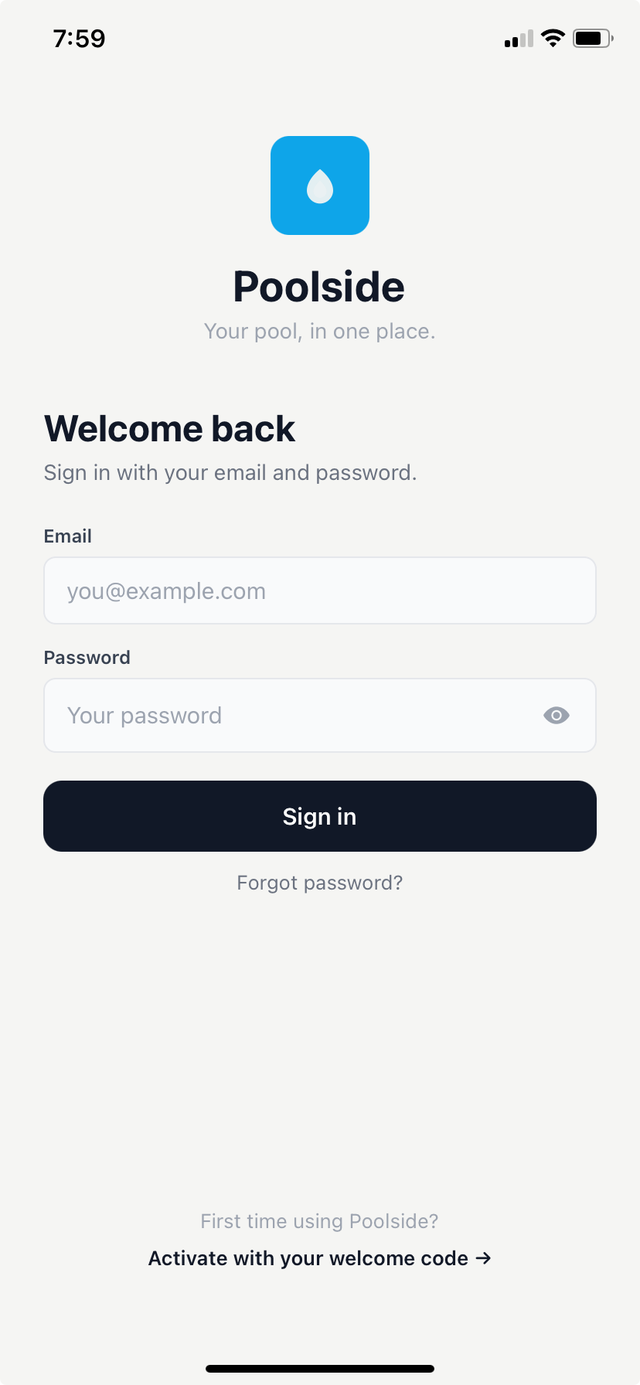 Poolside login screen